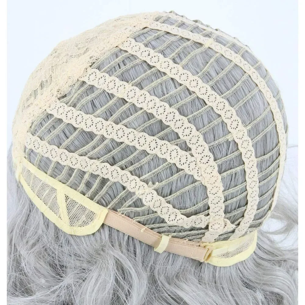Topcosplay Old Lady Wig 5pc Set Grey Granny Grandma Costume Halloween Wig